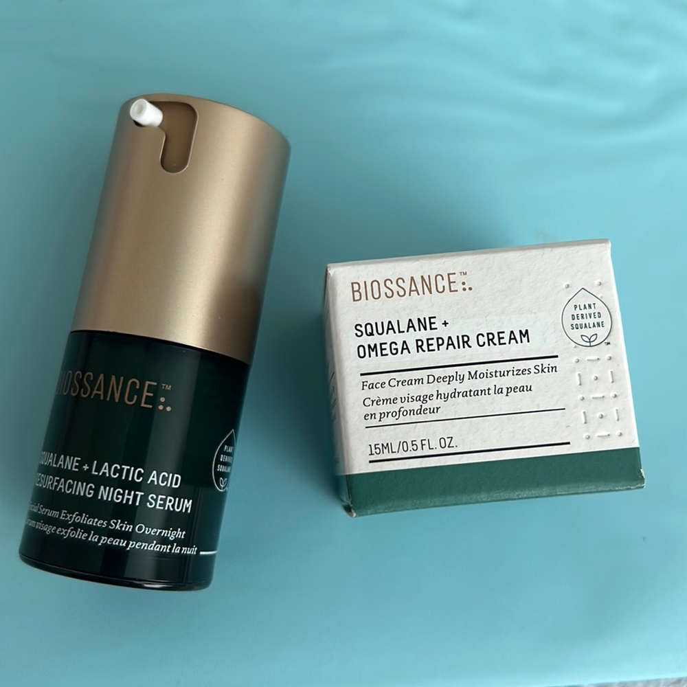 New Biossance omega repair cream and night serum